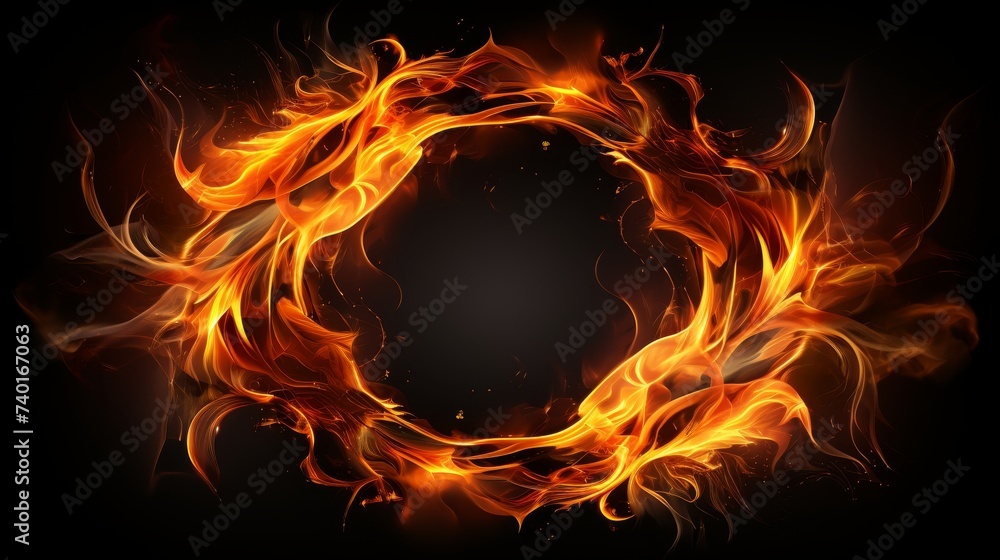 Poster circle of fire against a dark black background. the intense flames create a mesmerizing display of l
