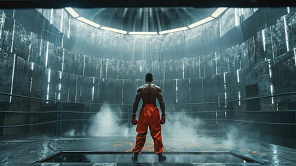Boxer in anti gravity rings where fights are more about aerial strategy than brute force