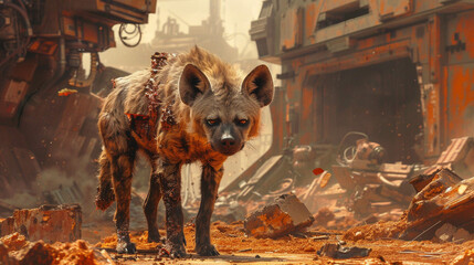 Brown Hyena scavenging through the ruins of an imperial spaceship a survivor in the new galactic order