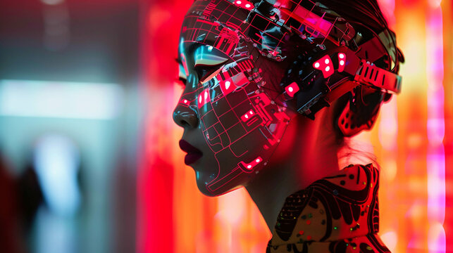 Body Part Model displaying cybernetic enhancements the pinnacle of human and AI collaboration in fashion