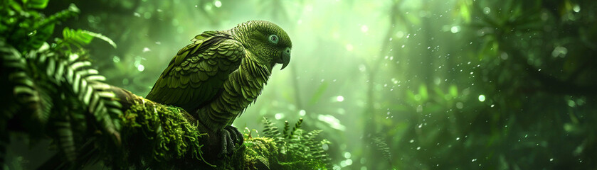 Kakapo the flightless parrot narrating the legends of ancient alien dynasties with its deep booming calls