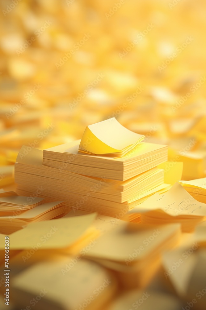 Poster A pile of yellow post-it notes stacked on top of each other. Great for office and organization concepts