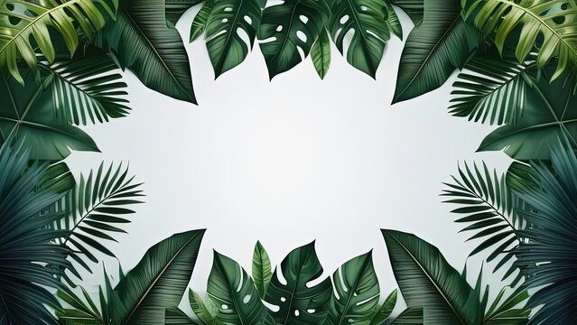 Tropical palm leaves, jungle leaf seamless floral background