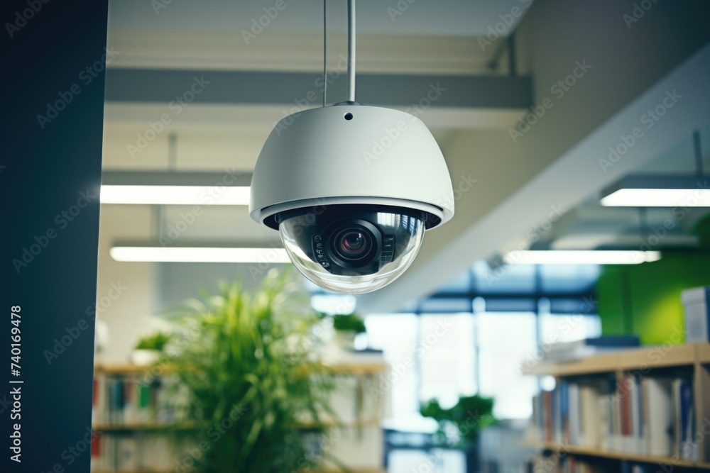 Poster security camera mounted on library wall. suitable for surveillance concepts