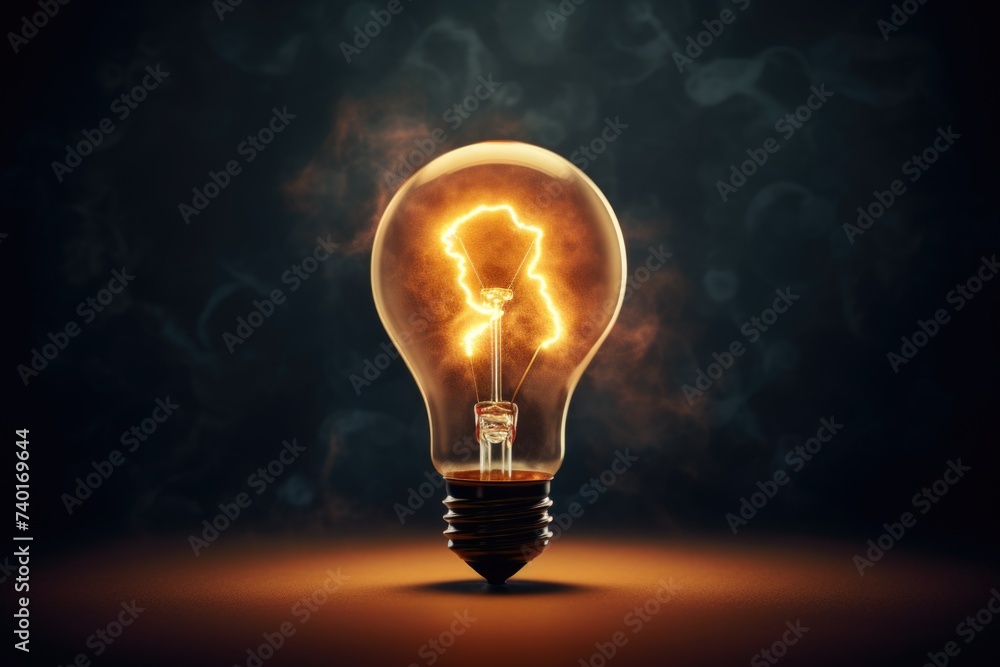 Poster A unique light bulb with a lightning inside. Ideal for technology concepts