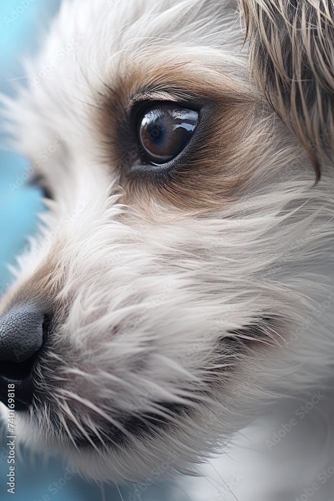 Poster A close-up view of a dog's face with a blurred background. Suitable for various pet-related themes
