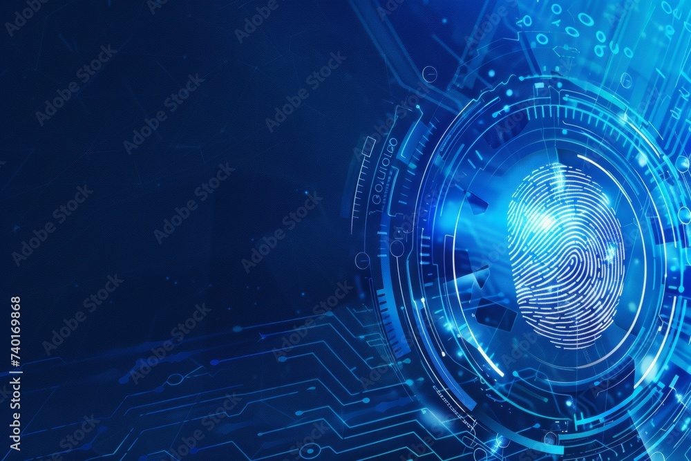 Poster abstract security system concept with fingerprint on technology background.