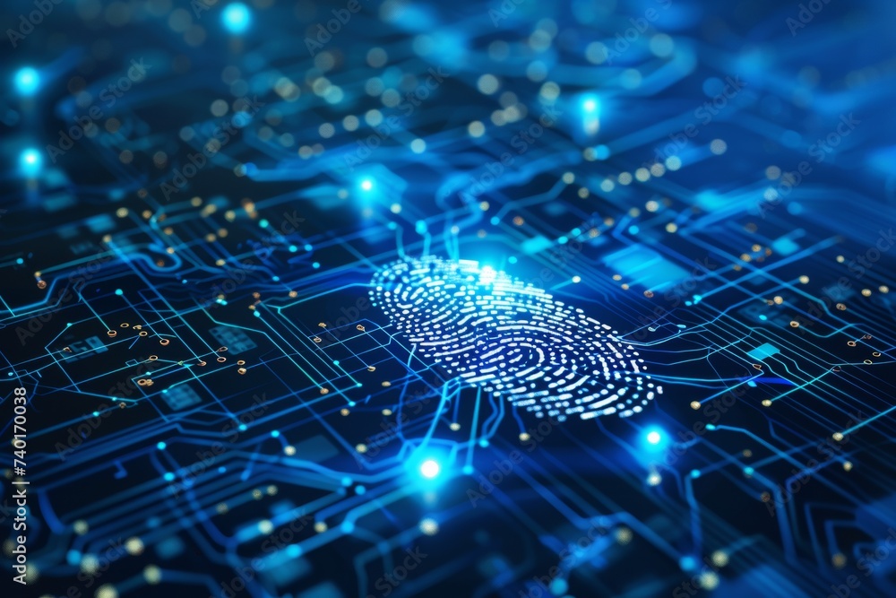 Poster abstract security system concept with fingerprint on technology background.