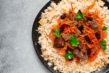 Kabuli pulao, pilaf, the national dish of Afghanistan, rice with meat , homemade, no people,