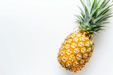ripe pineapple isolated on white background. top view, free space