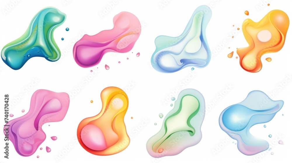 Poster set of six different colored liquid shapes, versatile for various design projects