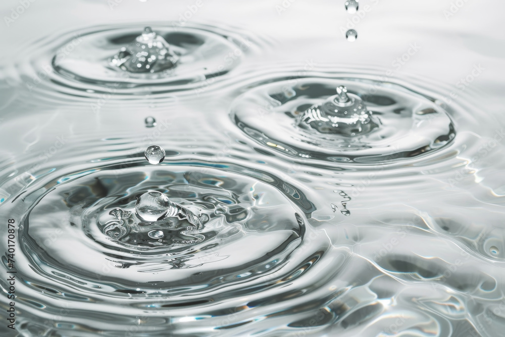 Fototapete a captivating close-up shot of three glistening water droplets suspended in a sink, reflecting light