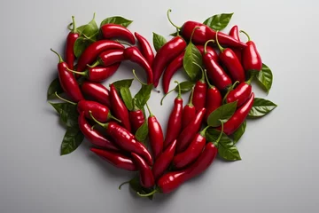 Fototapeten Heart red hot chili peppers on white background  © nnattalli