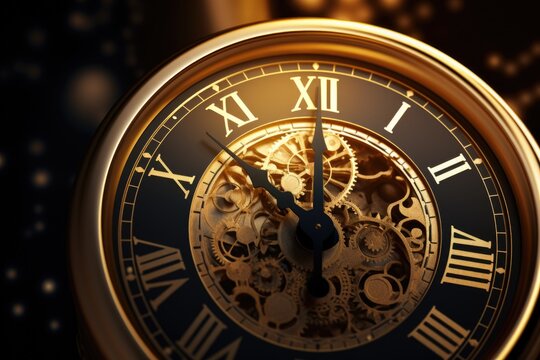 A classic gold clock with Roman numerals. Ideal for time management concepts