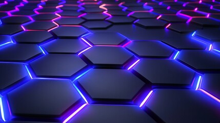 Hexagonal plates are laid out in mosaic and glow around the perimeter of the figures. Bright technological background. Illustration for banner, poster, cover, brochure or presentation. - obrazy, fototapety, plakaty
