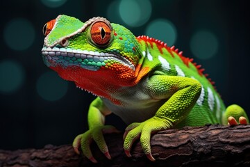 A vibrant lizard perched on a tree branch, suitable for nature themes