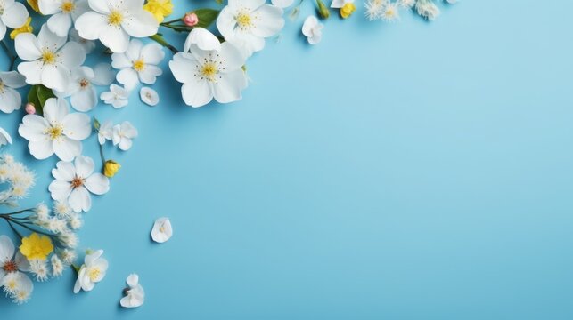 Fototapeta Elegant white flowers on a vibrant blue background, perfect for various design projects