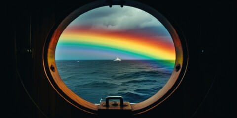 A beautiful rainbow over the ocean, perfect for travel websites
