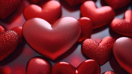 A close up of a bunch of red hearts, perfect for Valentine's Day designs