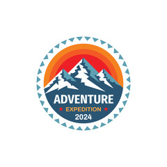 Adventure expedition mountain logo badge graphic design. Hiking climbing emblem. Expedition adventure outdoor logo sign. Vector illustration. Concept badge for t-shirt design.	 - 740173869