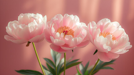Bouquet of pink peonies on a pink background.