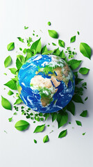 Earth with green leaves on white background. Ecology concept .