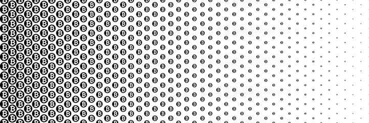 horizontal black halftone of bitcoin currency sign coin design for pattern and background. - obrazy, fototapety, plakaty