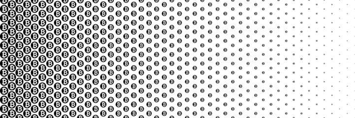 Foto op Aluminium horizontal black halftone of bitcoin currency sign coin design for pattern and background. © eNJoy Istyle