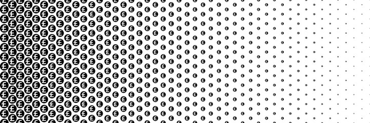 horizontal black halftone of pound sterling currency sign coin design for pattern and background. - obrazy, fototapety, plakaty