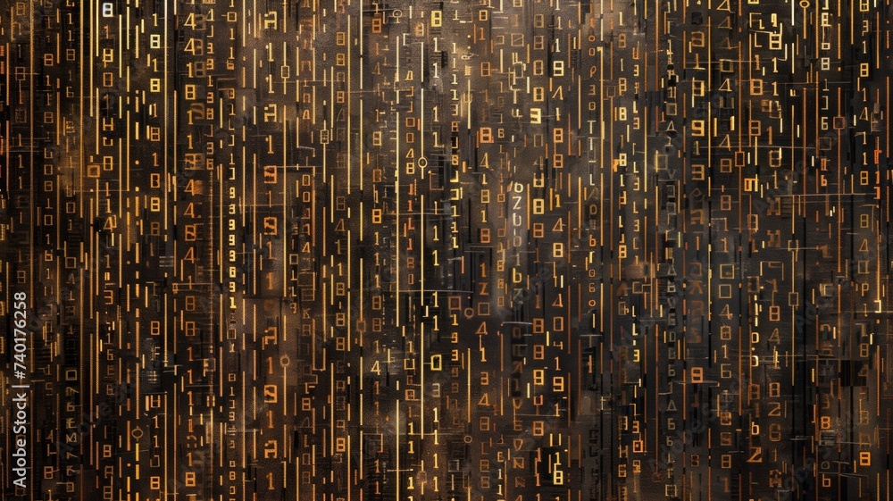 Poster Gold Binary code abstract technology background. Global network
