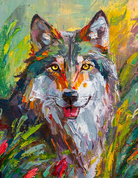 Wolf abstract art painting
