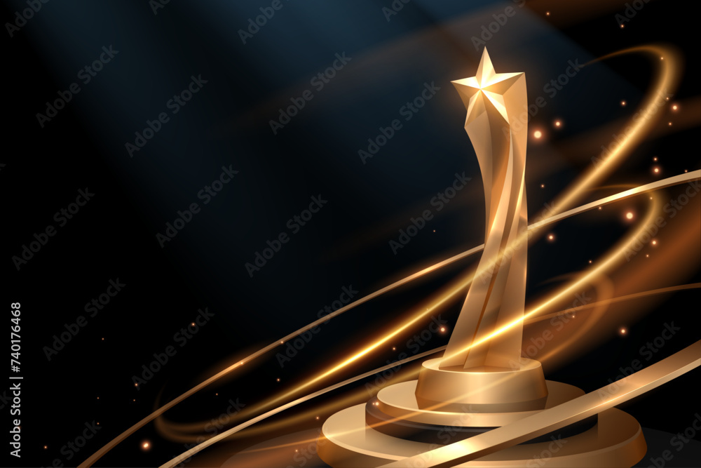 Wall mural golden star trophy with light effects