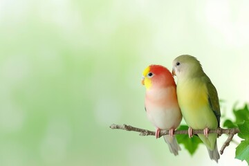 Two birds can be seen resting peacefully on the top of a tree branch, their feathers glistening in the sunlight as they survey their surroundings