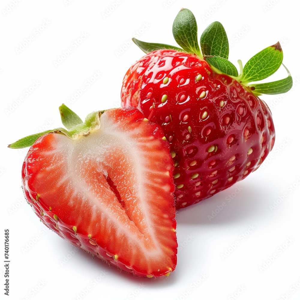 Aufkleber Two strawberries are seen side by side, creating a simple yet enticing sight. Their vibrant red color and plump shape are visually appealing