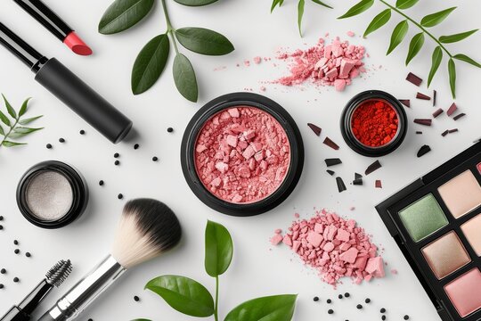 image of make up products on white background
