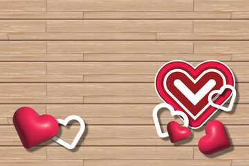 Different heart shapes with wood poster and banner background