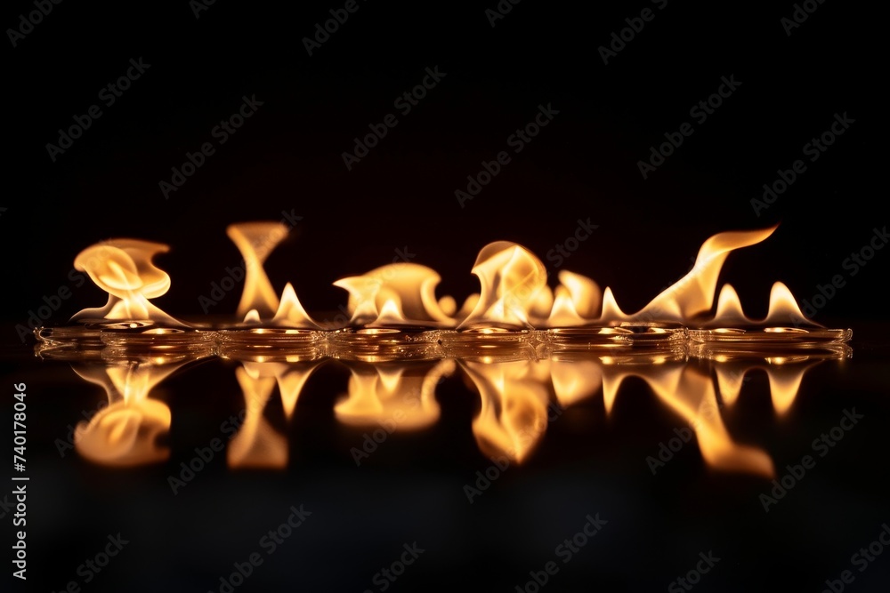 Fototapete flames burning on a black surface. the flames flicker and dance, creating an intense and fiery visua