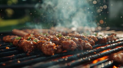 Close Up of Food Cooking on a Grill - obrazy, fototapety, plakaty
