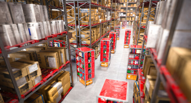 inside a warehouse with robot-automated logistics.
