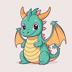 Adorable cartoon dragon with vibrant scales and colorful wings standing cheerfully, showcasing a playful and friendly expression.