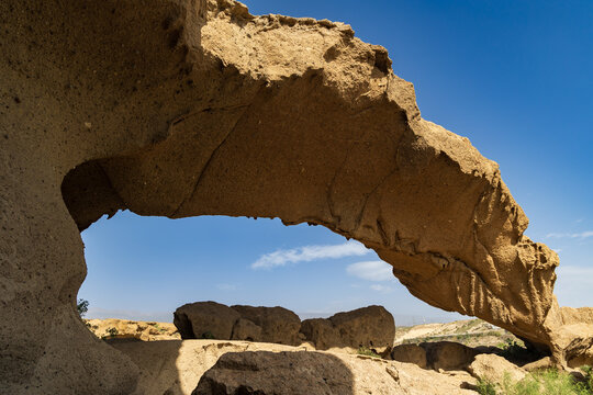 Arco de Tajao, a natural arch consisting of volcanic tufa, Arico, Tenerife, Spain