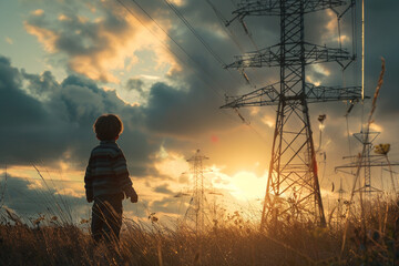 child playing near electric pylon danger concept