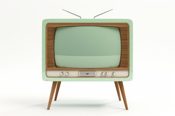 A classic old fashioned television set sits on a sturdy wooden stand, exuding nostalgia and timeless appeal in a cozy living room setting