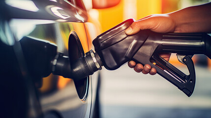 close-up hand fuelling a car