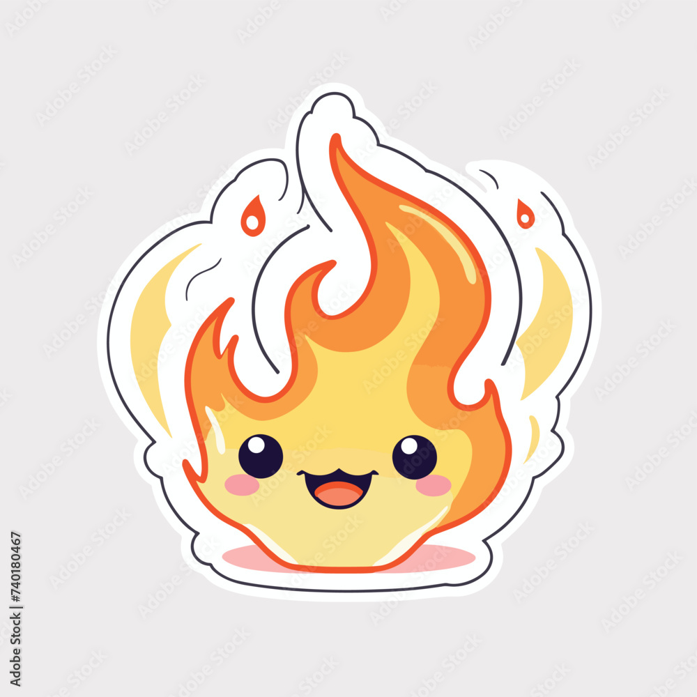 Poster Adorable flame character with a smiling face and cheerful expression, set against a light background.