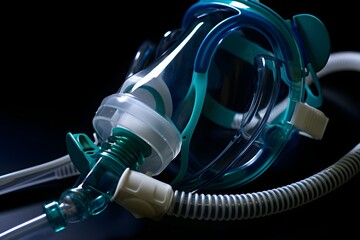 "Close-up of a Nebulizer and Oxygen Mask for Respiratory Treatment". Concept Medical equipment, Respiratory treatment, Close-up photography