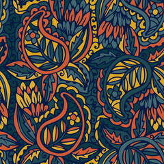 Seamless pattern with multicolor Paisley print. Vector