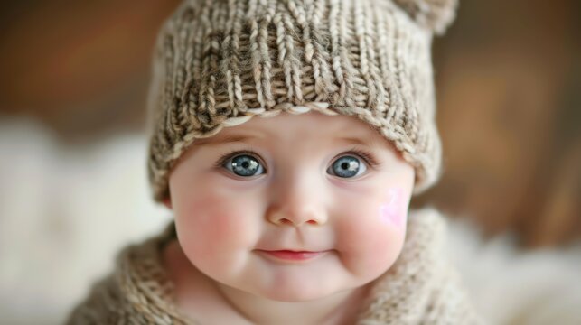 cute baby adorned in a knitted cap, delightful moments of dressing