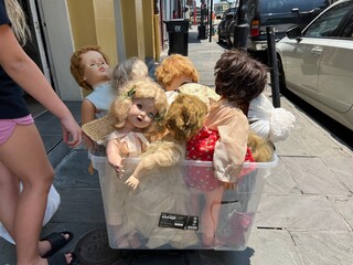 storage box of flea market baby dolls