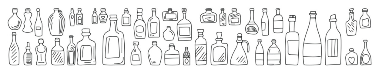 Collection of hand drawn bottle isolated on background. Hand draw vector art.